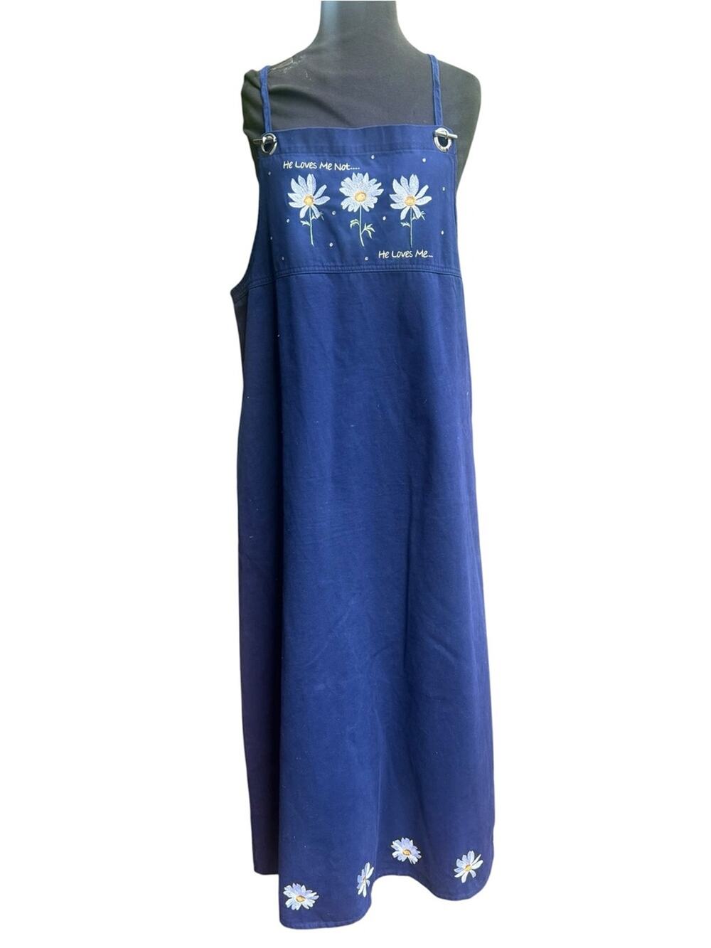 Quacker Factory Daisy Embroidered Maxi Jumper Dress Country He Love Me Not Sz 16
